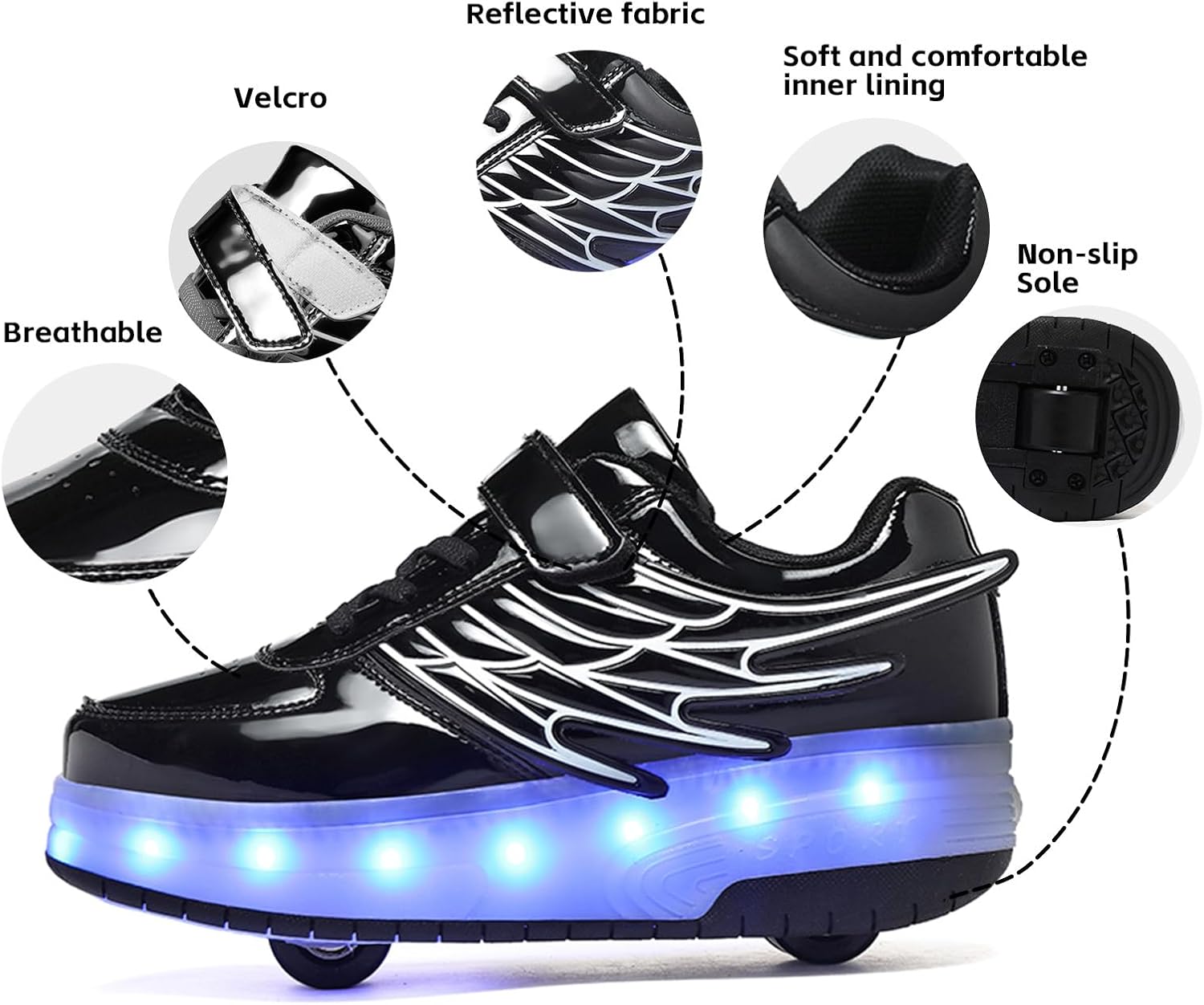 LED Roller Skate Shoes for Kids Boys Girls Light Up Roller Sneakers with Detachable Wheels Rechargeable Flashing Wheeled Shoes