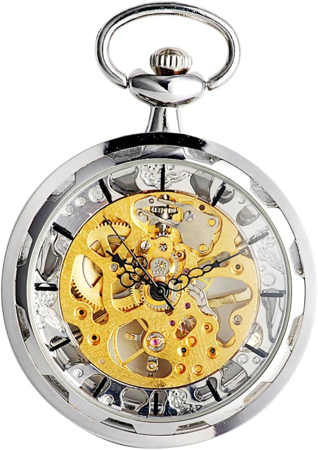 Amazon | wenshida Pocket Watch Open face mechanical自動スケルトン