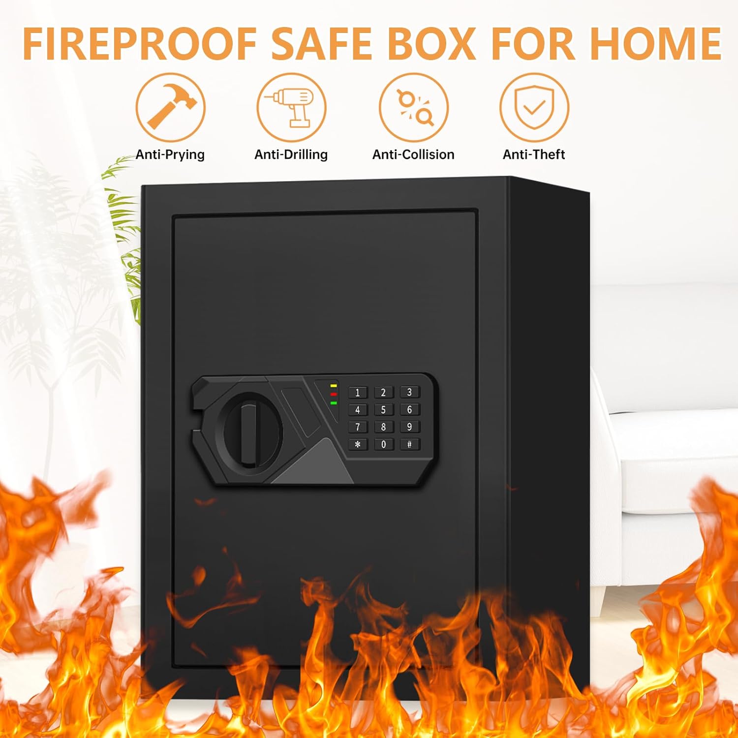 3.0 Cuft Fireproof Safe for Home Use, Digital Home Safes Fireproof Waterproof with Programmable Keypad, Backup Keys and Alarm System, Anti-Theft Home Security Safe Box for Document Money Medicines