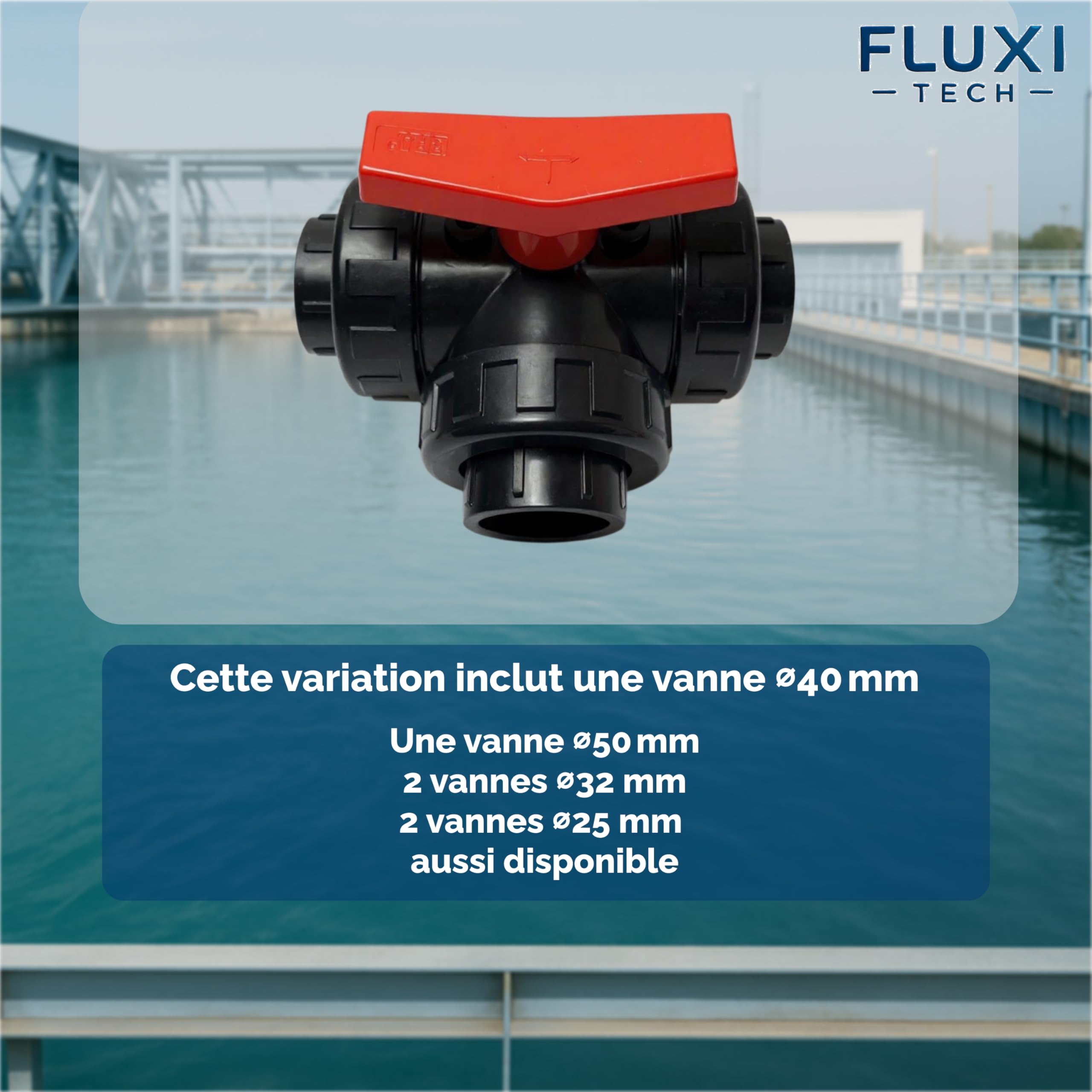 Vanne 3 voies PVC en T Ø40mm PN10 à coller, lot de 1