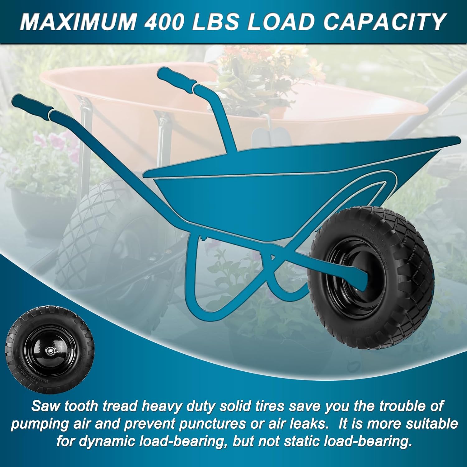 Cenipar 4.80/4.00-8" Flat-Free Tire and Wheel, 16" Solid Wheelbarrow Tires with 5/8" or 3/4" Bearings, 3-7" Centered Hub 4.80/4.00-8 Tire and Wheel for Wheelbarrow Garden Trolley and Wagons(Black) - Image 6
