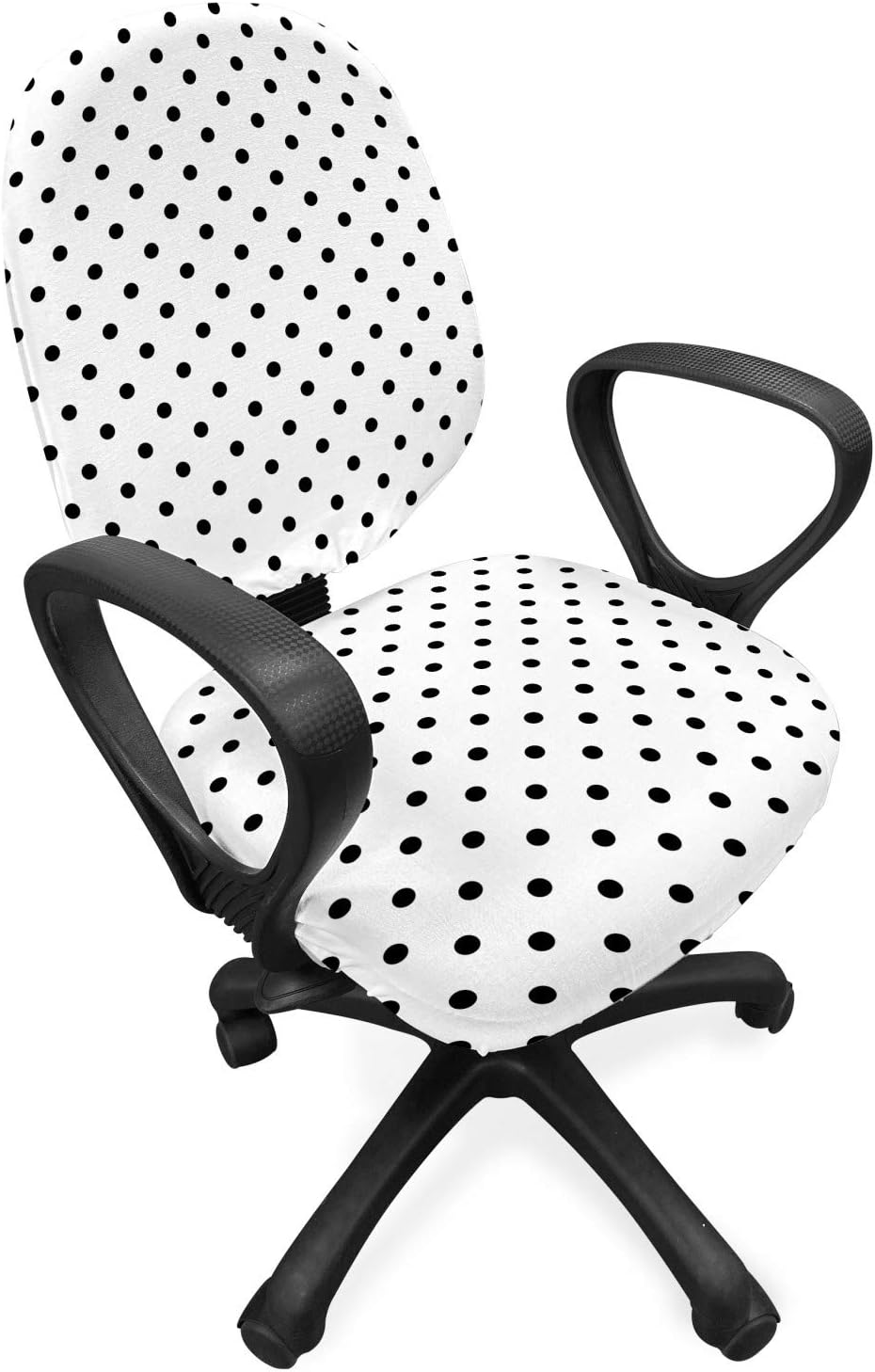 Lunarable Polka Dot Office Chair Slipcover, Classic Composition of Black Droplets Traditional Ornate Polka Dots Pattern, Decorative Stretch and Washable Fabric Cover, Standard Size, Black and White