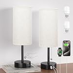 Lampe de chevet gris pour la chambre à coucher 2 - Table de chevet avec USB A + C Port de recharge, 3 Températures de couleur Pull chaîne de nuit lumière de stand avec ampoule, Table latérale lampe de lecture de bureau pour salon
