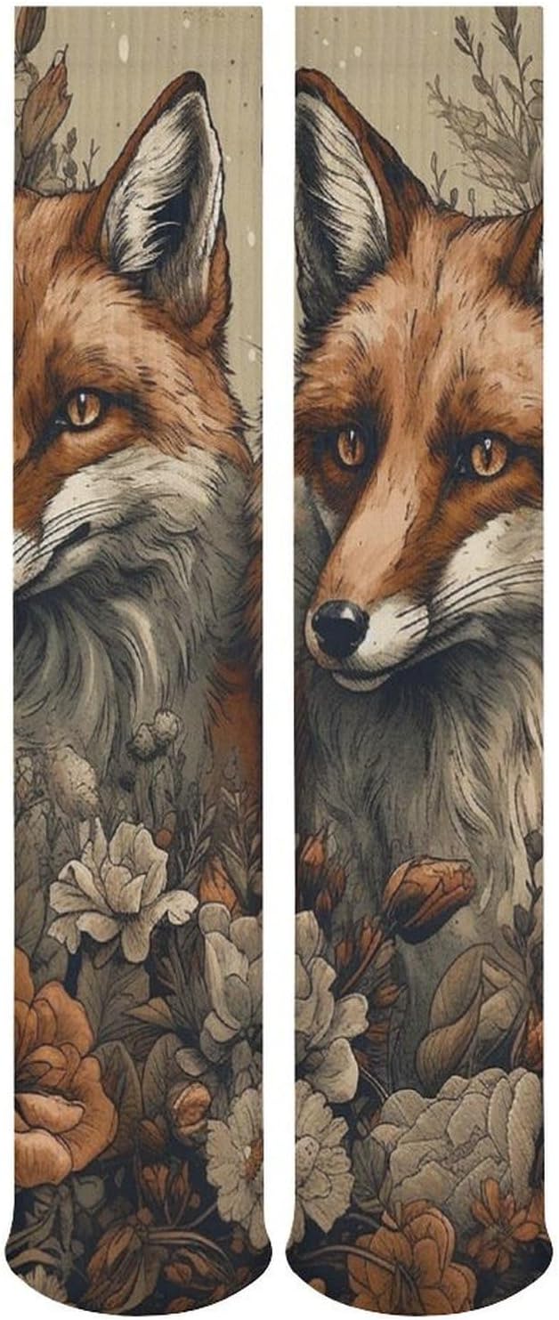 Breathable Crew Sock, Moisture Wicking, Athletic Calf Socks, Cozy | Animals And Flowers Compression Socks for Women Men, Lightweight High Work Socks for Business, Casual