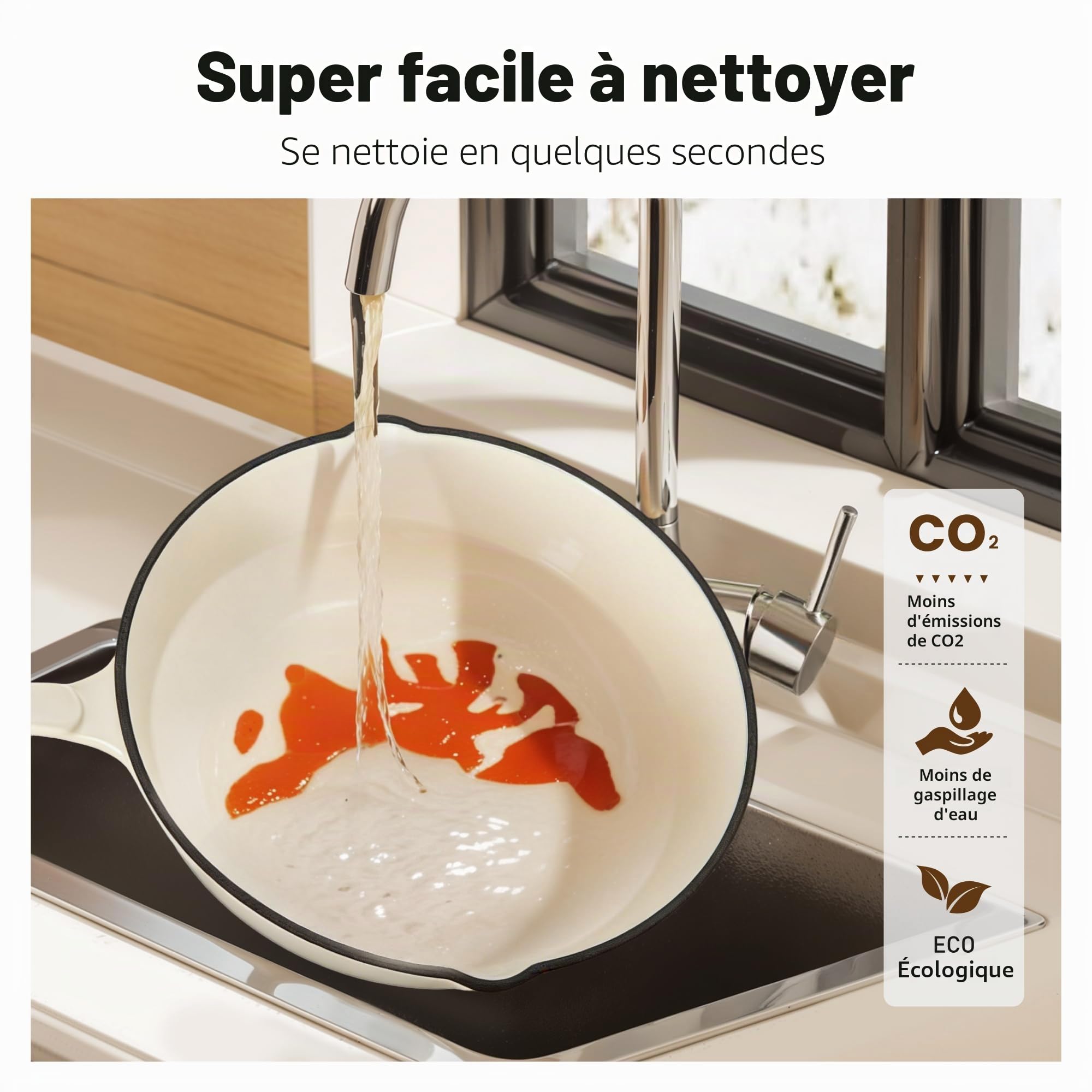 Kitchen Academy Lot de 7 Casseroles en Fonte émaillée Induction Beige Casseroles et Poêles Antiadhésif, Cocotte Fonte Émaillée avec Couvercle non Toxique Batterie de Cuisine Tous Feux