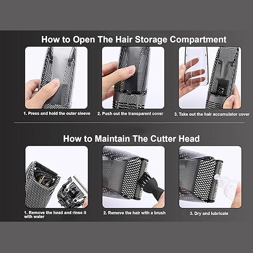 Miniatura 8 de Diydeg Cortadora de pelo eléctrica, luz de recarga USB, recortadora de pelo al vacío con succión automática de cabello, recortadora de pelo