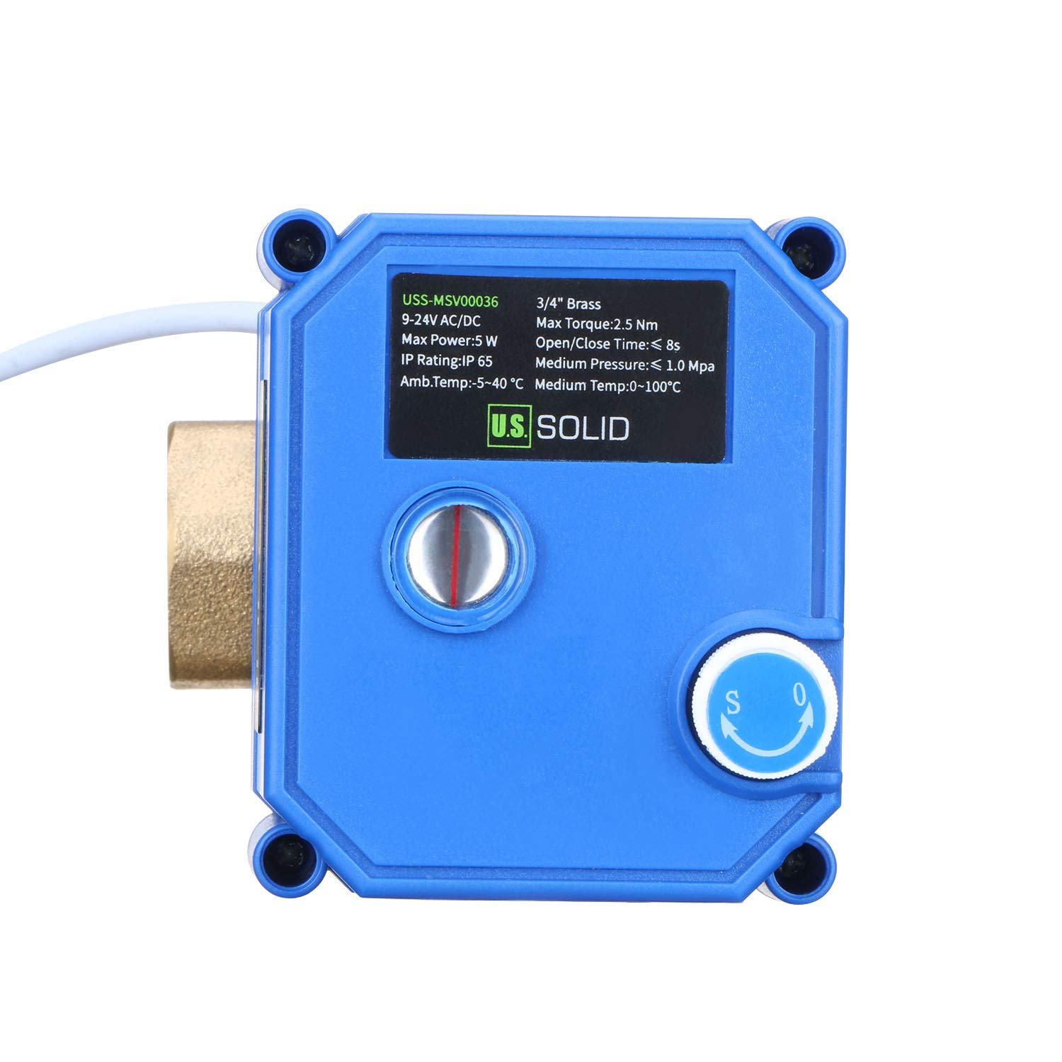 U.S. Solid Valvola a sfera motorizzata 3/4" elettrovalvola in ottone – Funzione manuale, 2 vie, 9-24V AC/DC, 2 fili, ritorno automatico, normalmente chiusa