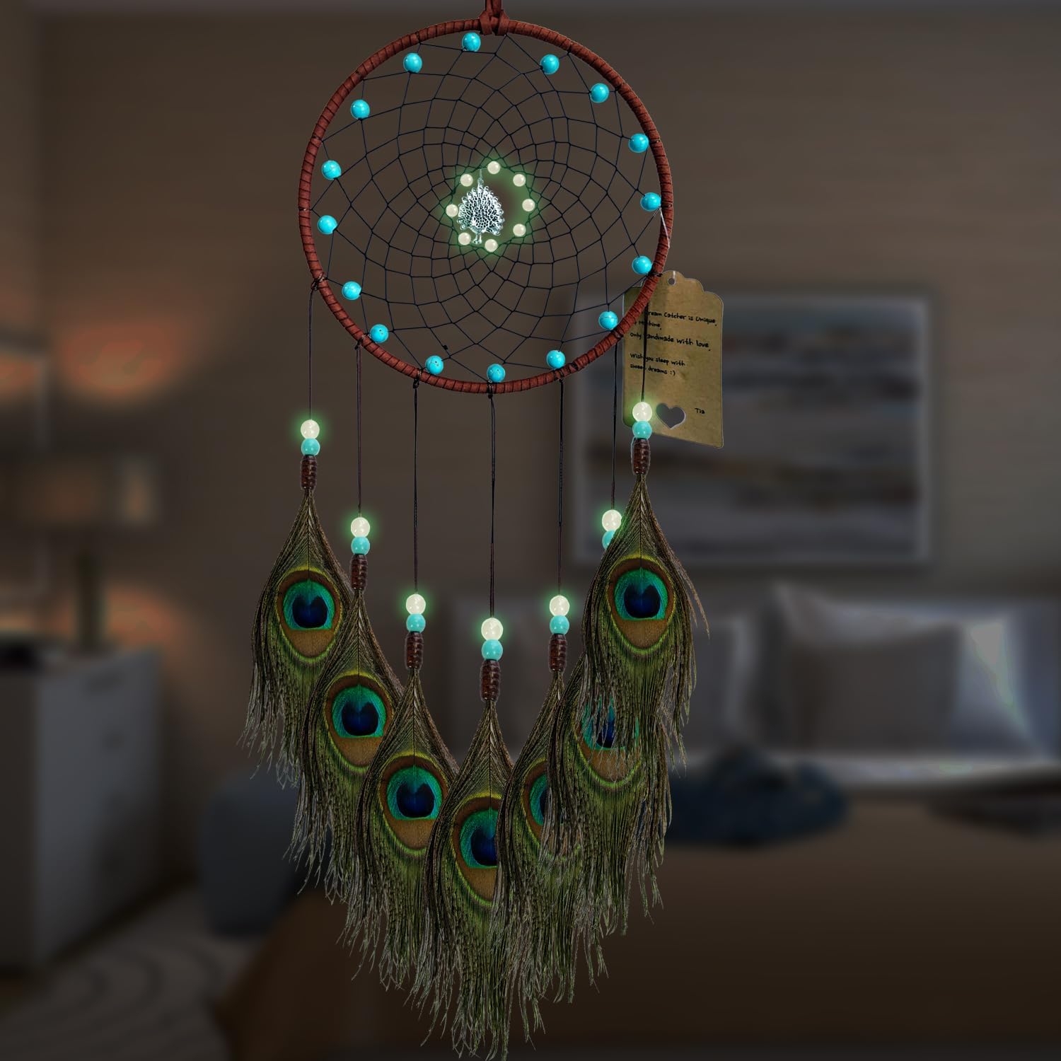 Dream Catchers Kids Room Wall Decor Dreamcatcher Handmade Peacock Feather for Girls Boys Bedroom Decoration Gift