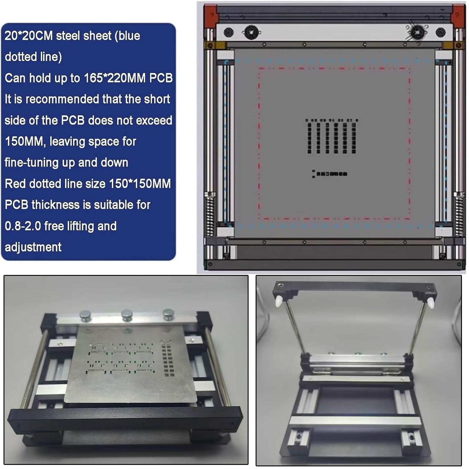 Einstellbare Dicke PCB Schablonendrucker, manuelle Siebdruckstation, SMT Stahlgeflecht Lötpaste, Drucktisch, Präzisionsdruck