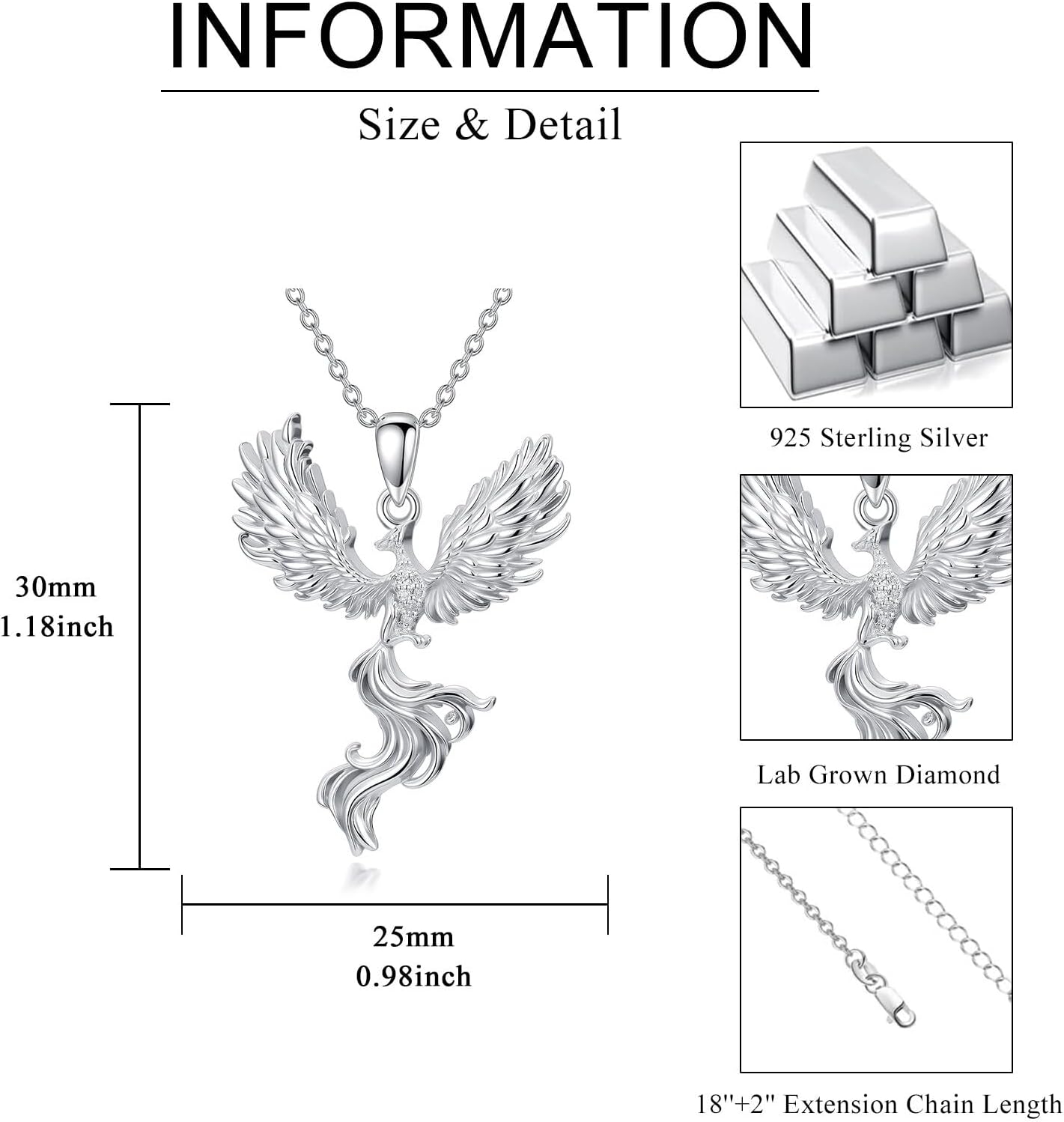 Diamond Phoenix Necklace for Women 925 Sterling Silver Phoenix Pendant Necklace Good Luck Animal Jewelry Gifts for Women - Image 6