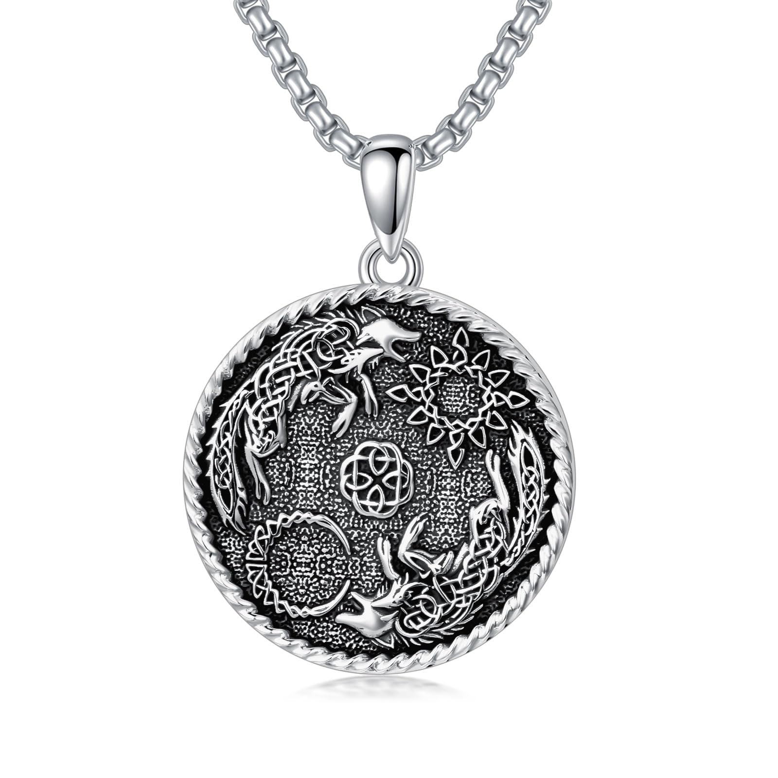 PROESSPROESS Fathers Day Presents Sterling Silver Thors Hammer/Star of David/Wolf/Fox/Dragon/Dragonfly Necklace Protection Necklace Amulet Jewelry for Men Women with 22'+2'/18'+2' Chain