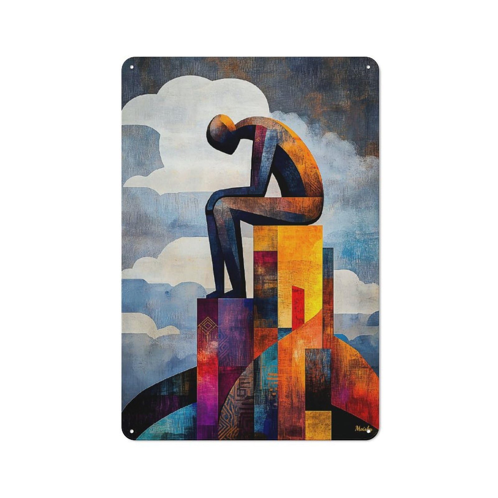 Junmoney Modern Cubist Vision Of The Thinker Vintage Metal Sign 30X20cm For Bar Or Restaurant, For Vintage Wall Decor Fans, For Living Room And Hallway Decor