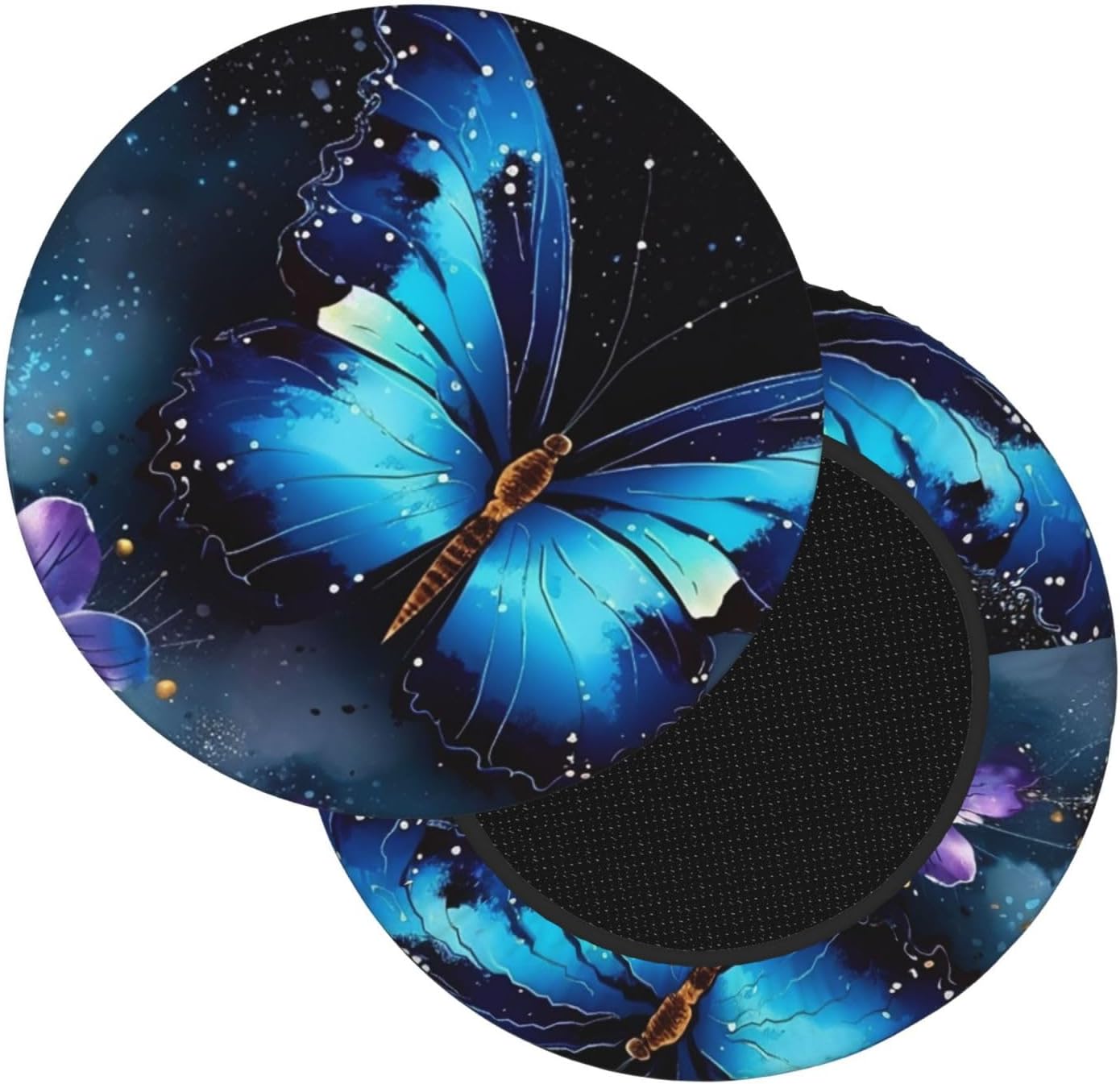 Bar Stool Cover Round Elastic Stool Cushion Covers Galaxy Blue Butterfly Bar Chair Cover Washable Stool Cushion Slipcover Stretch Stool Seat Covers for 12-14 Inch Chair