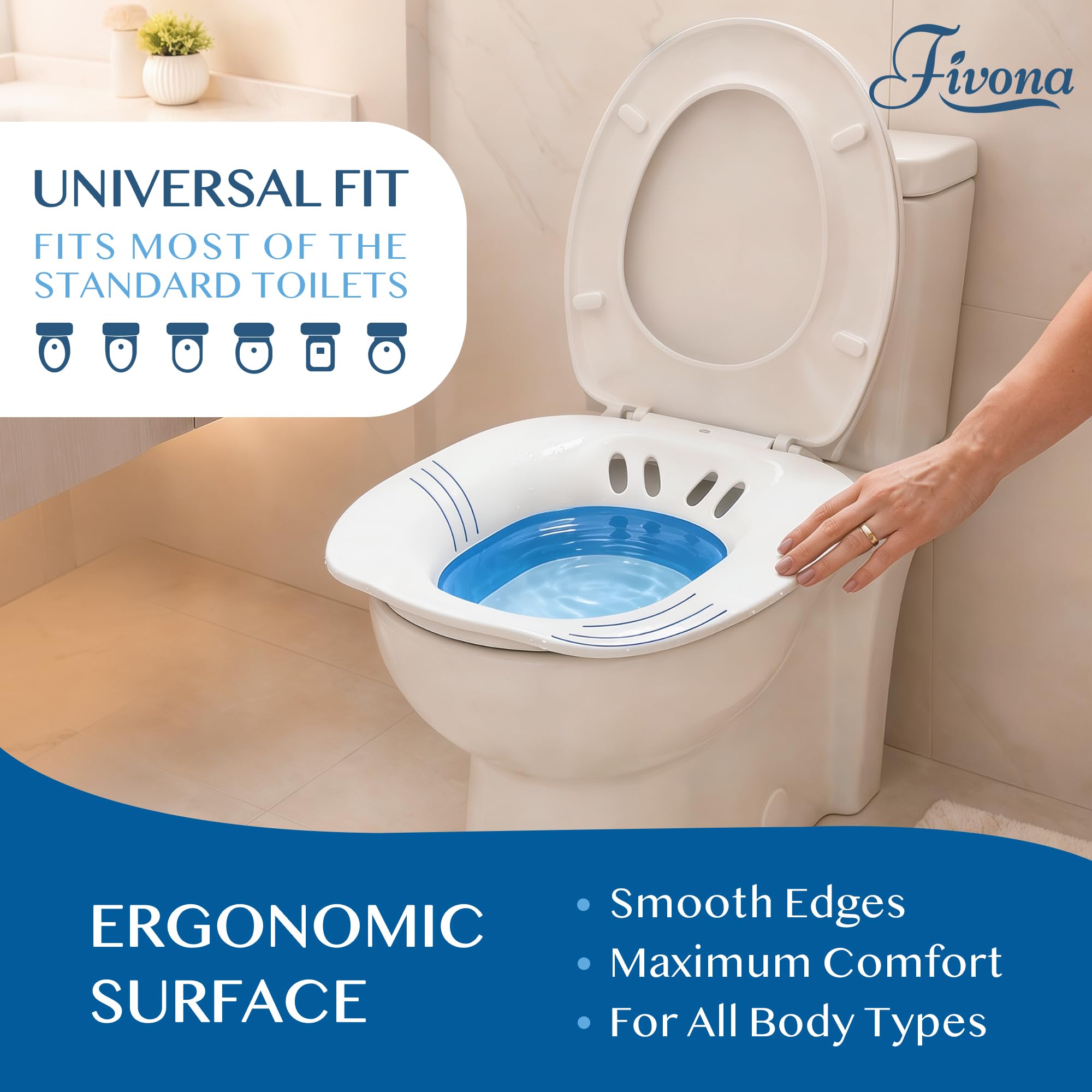 Fivona Unisex Sitz Bath Seat for Soak and Yoni Steam - Hemorrhoid, Fissure, Postpartum Care - BPA Free, Ergonomic Seat, Anti-Spill - Universal Fit
