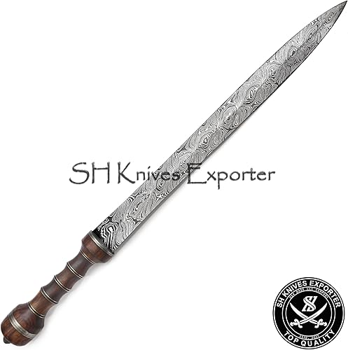 Miniatura 3 de Maximus Roman Gladius - Espada de gladiador hecha a mano de acero de Damasco con mango de palisandro con funda de cuero