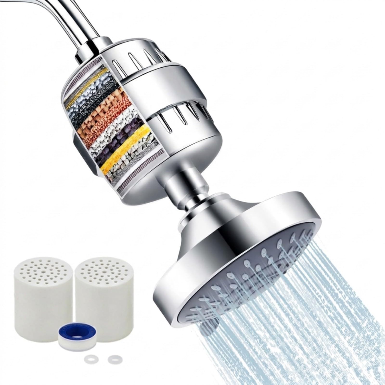 Filtro Doccia per Acqua Dura con Sistema di Filtrazione a 15 Strati, Anticalcare Doccetta Rimuove Cloro e Metalli Pesanti, Depuratore Acqua con Doccetta da 4 Pollici a 5 Posizioni