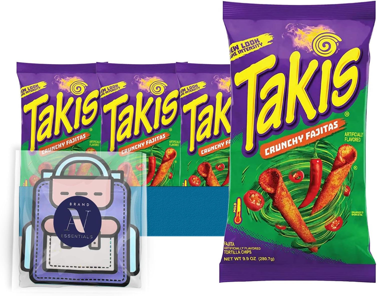 Lavinia Essentials Bundle: 4-Pack of Crunchy Fajitas Sharing Size Bag, Hot Chili Pepper Rolled Tortilla Chips 9.9 oz Bag + 1 Utility Prop