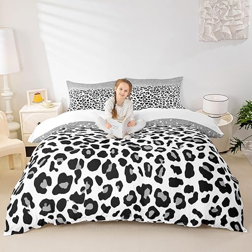 Miniatura 13 de Juego de funda de edredón con estampado de leopardo marrón, tamaño matrimonial, decoración de habitación para niños, niñas y mujeres, funda