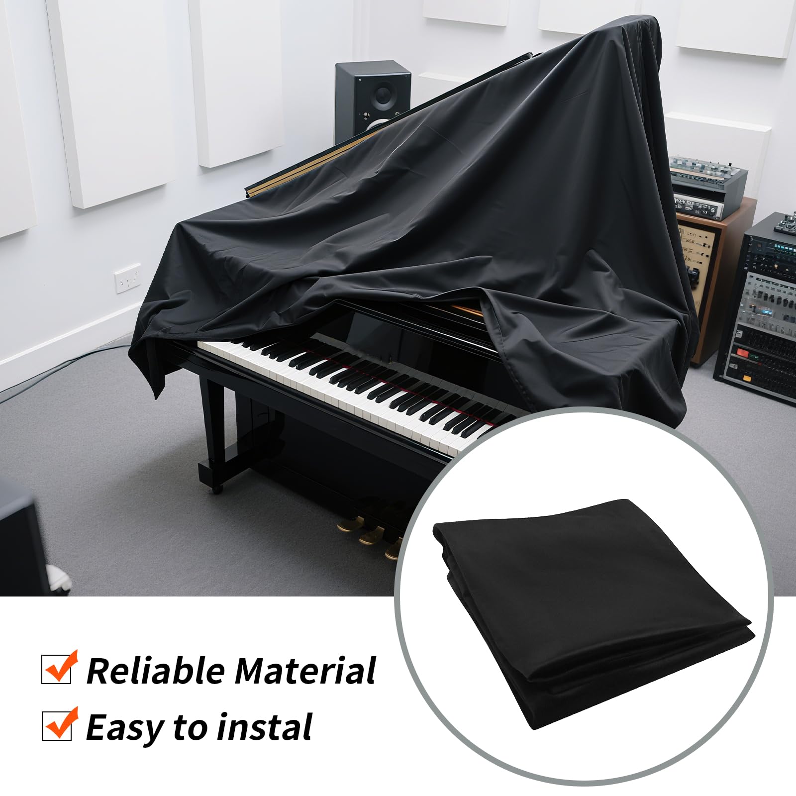 Copertura antipolvere per pianoforte verticale, 135 cm x 200 cm, con ricamo nero, copertura protettiva di ricambio per Yamaha Kawai-US