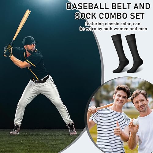 Miniatura 4 de Zhanmai Cinturón de béisbol y calcetines combinados, calcetines de sóftbol ajustables y cinturón elástico en la cintura para jóvenes, niños, niñas y