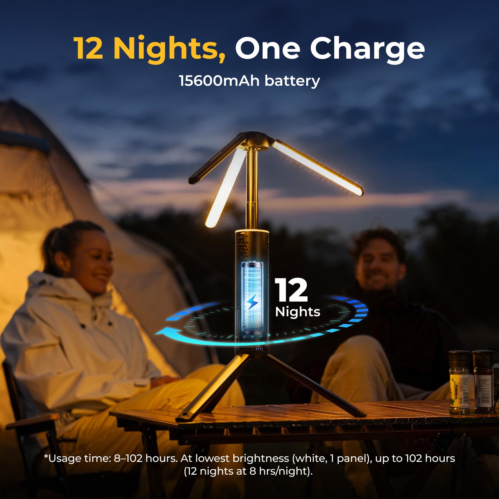 BougeRV T1 Lampe de Camping Rechargeable 15600mAh, 3000 LM, Lanterne Télescopique 1,68 m, Hauteur et Angle Réglables, Charge Rapide 2,5h, Étanche IPX5, Éclairage pour Camping, Chantier, Survie, Voyage