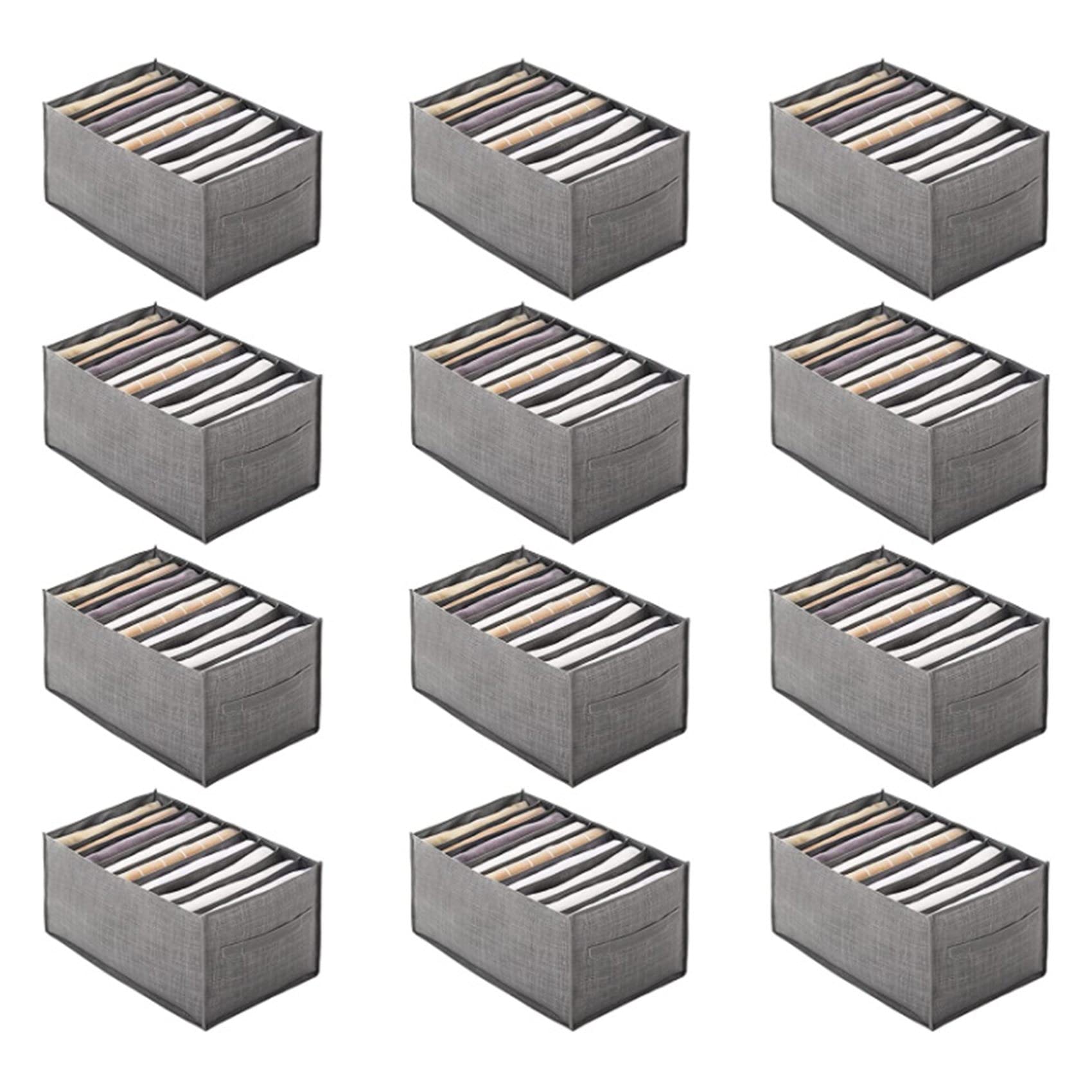 12 cajas de almacenamiento grises para cajones, armarios, aparadores, ropa de almacenamiento para jeans, pantalones, jeans, camisas, 9 rejillas