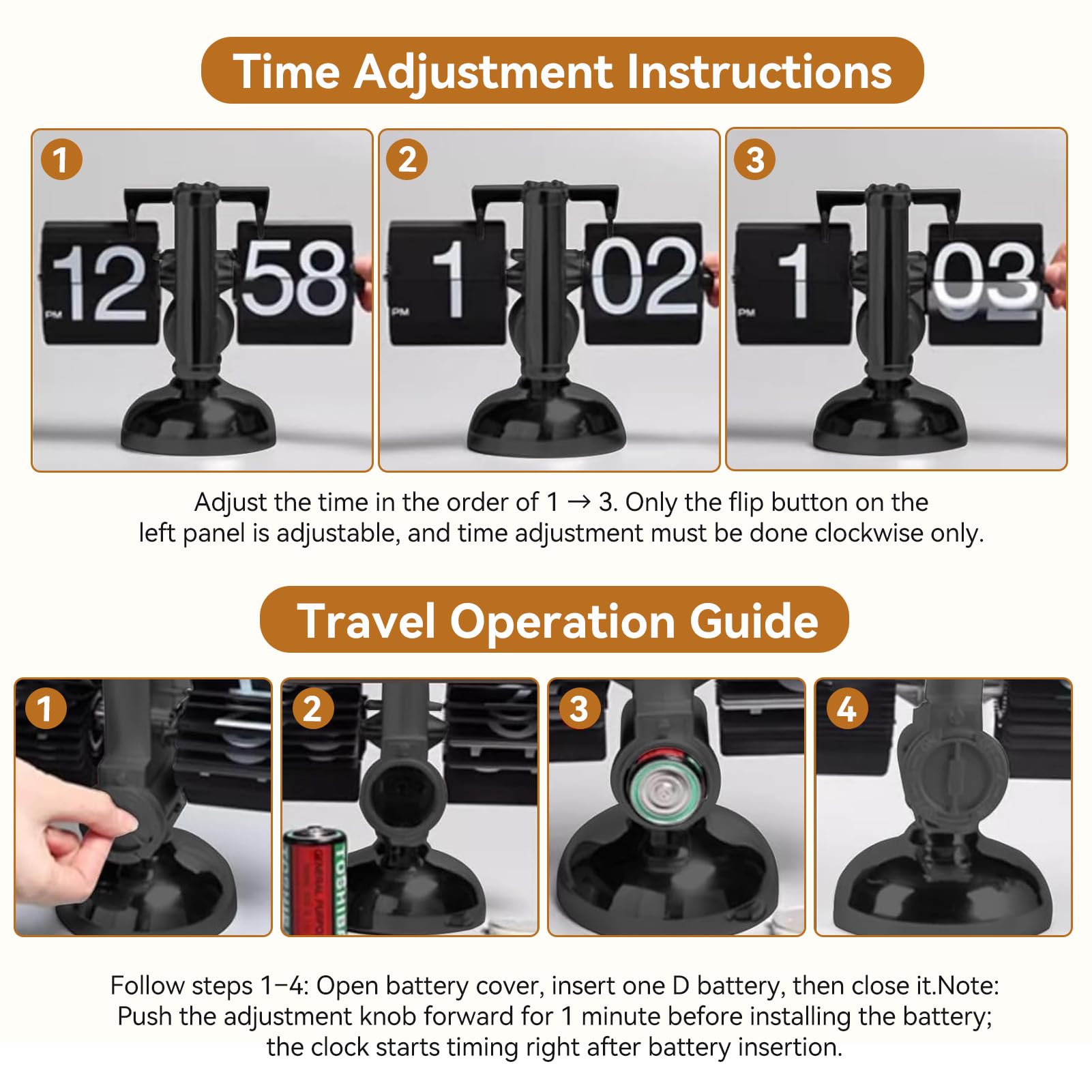 HERCHR Flip-Schreibtischuhr, Retro-Flip-Uhr, Digital-Flip-Down-Uhr, mechanische Flip-Uhr, Tischuhr Retro-Minimalist-Einfuß-mechanische Auto-Flip-Uhr, Batteriebetriebene Digitale Flip-Down-Uhr