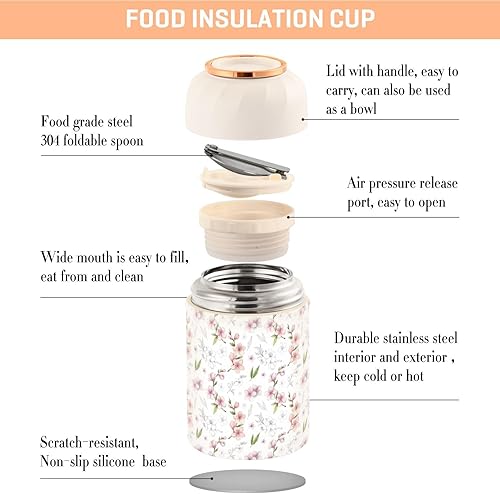Miniatura 4 de Spring Sakura - Tarro de comida con cuchara de acero inoxidable aislado al vacío, contenedor de alimentos de 17 onzas para adultos