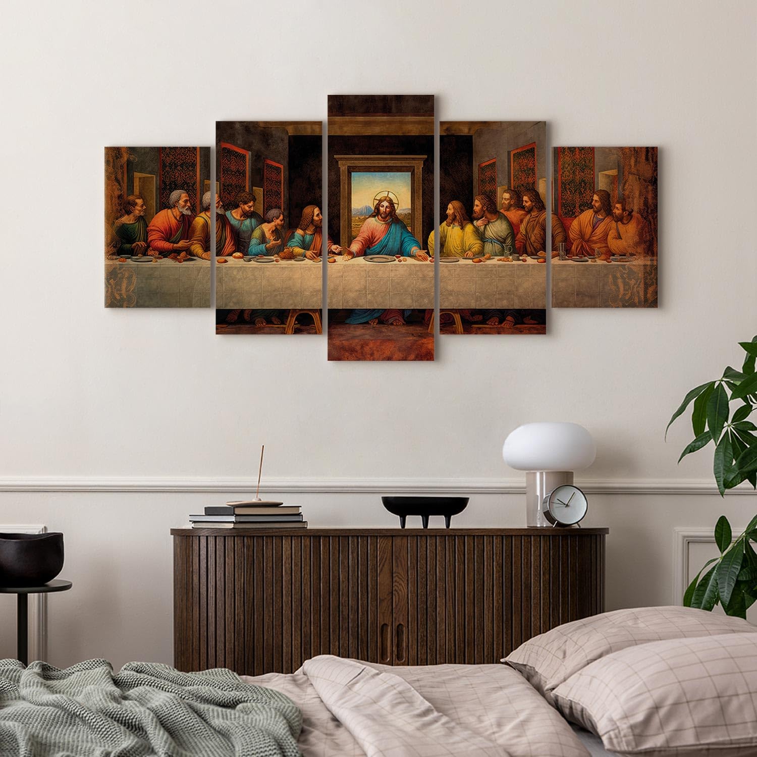 murando - Quadro Fonoassorbente Ultima Cena 100x50 cm 5 Pezzi - Canvas - Quadri Acustici Componibili XXL Grandi - Pannelli Fonoassorbenti Decorativi - Decorazione da Parete n-B-10025-b-a