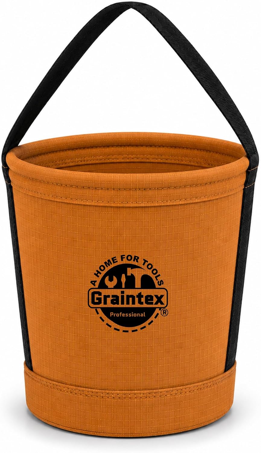 Graintex Canvas Utility Bucket 12"x10"x15". Tapered Tool Bucket, Reinforced Base & Carry Handle, Ripstop Canvas, Multi-Purpose Bag for Jobsite, Gardening, Home Use - Tan