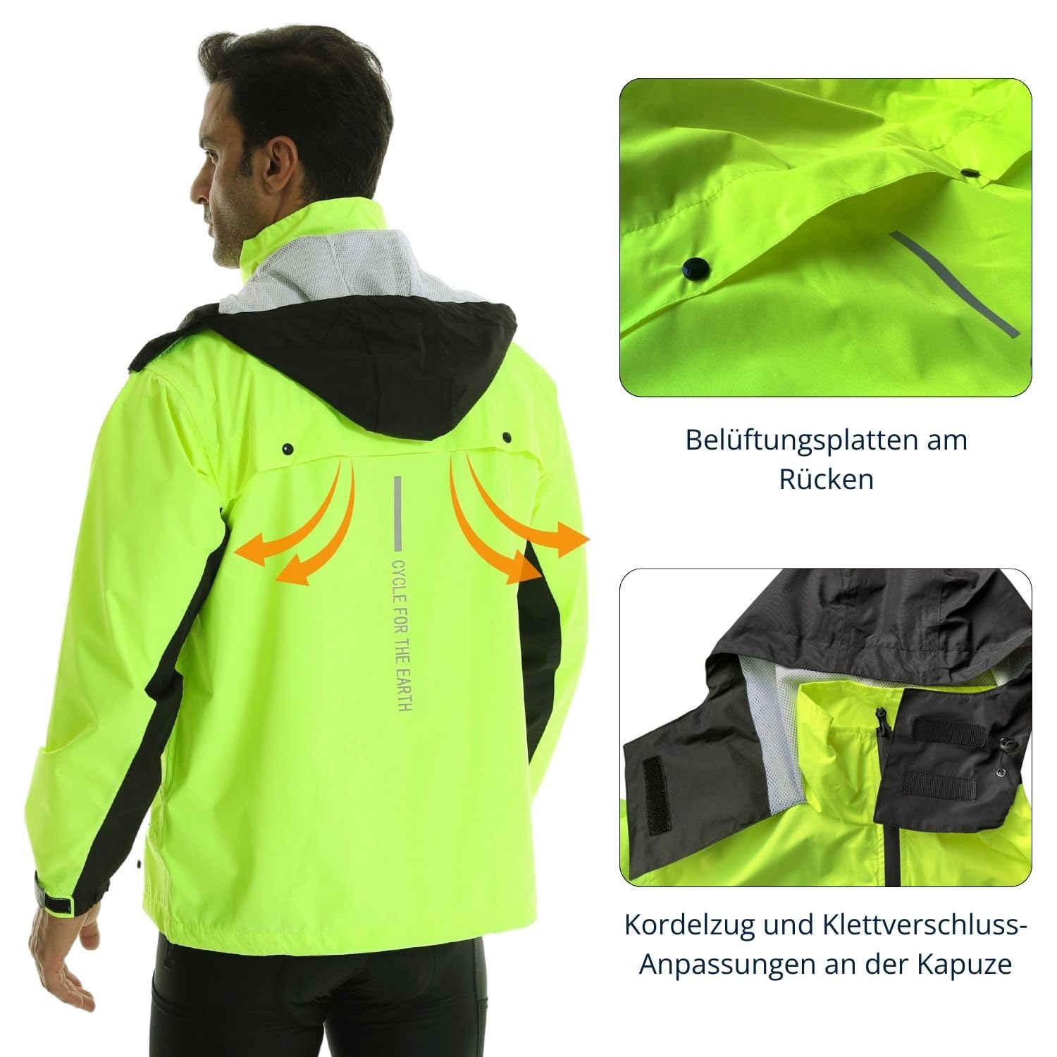Lo.gas Herren Regenjacke wasserdicht mit Kapuze,Regenmantel für Radfahren Laufen Windbreaker Allwetter