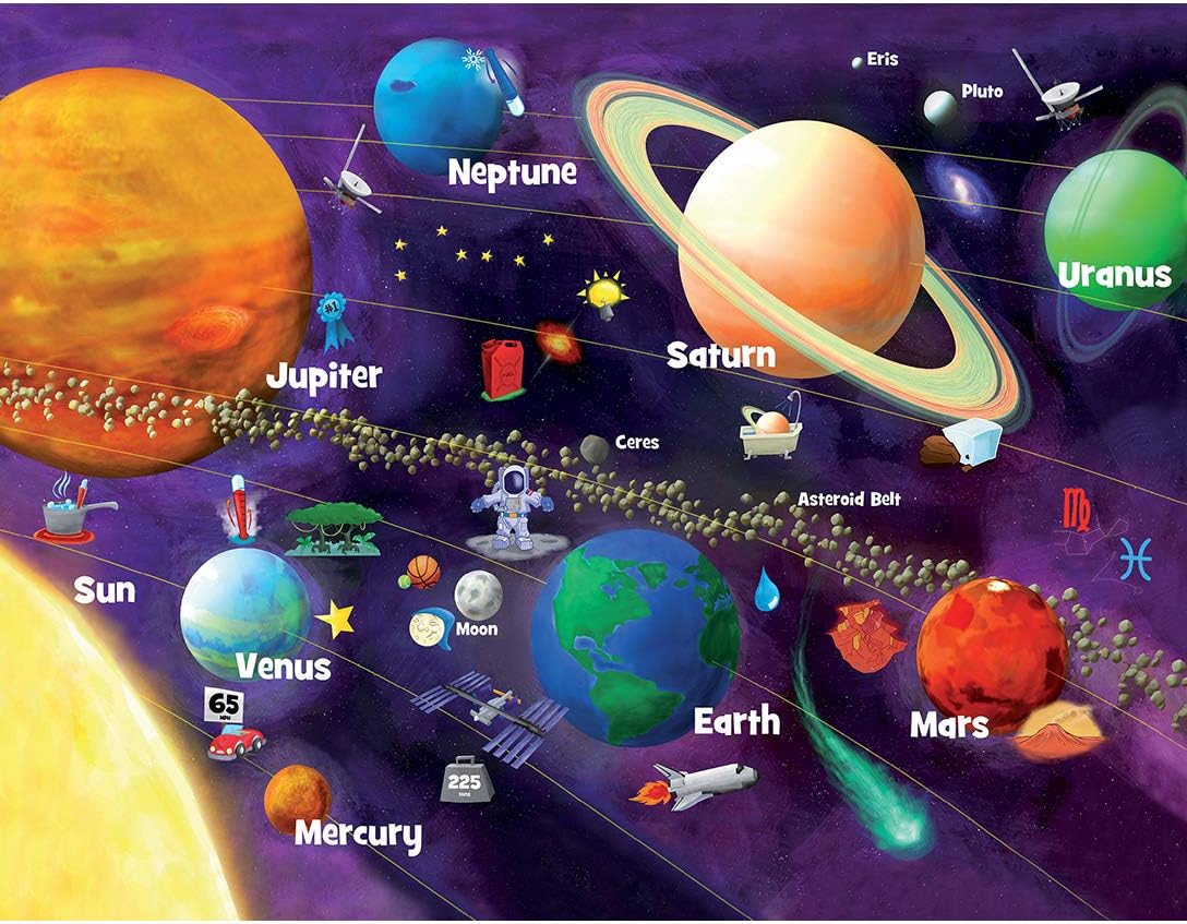 MasterPieces 60 Piece Glow in the Dark Jigsaw Puzzle for Kids - Solar System - 16.5"x12.75"
