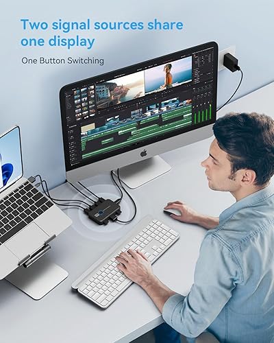 Miniatura 6 de Conmutador KVM HDMI para 2 computadoras que comparten un monitor HD, teclado y mouse - Compatible con 4K 60Hz, 2 cables HDMI, 2 cables USB, 1 cable