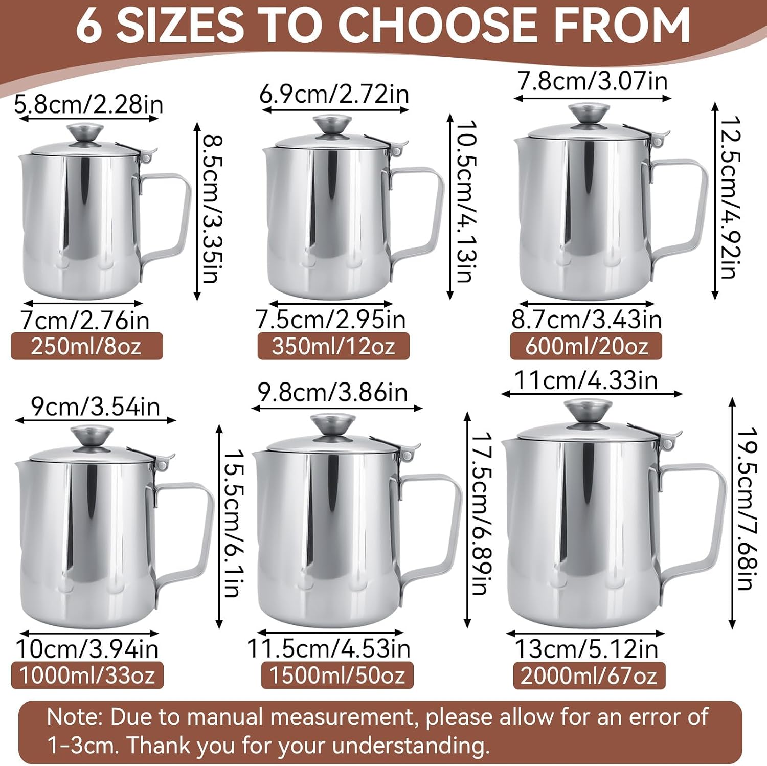 Stainless Steel Pitcher with Lid, 600ml Stainless Steel Milk Frothing Pitcher Coffee Latte Frothing Art Jug Pitcher Mug Cup for Latte Coffee Art for Office Kitchen