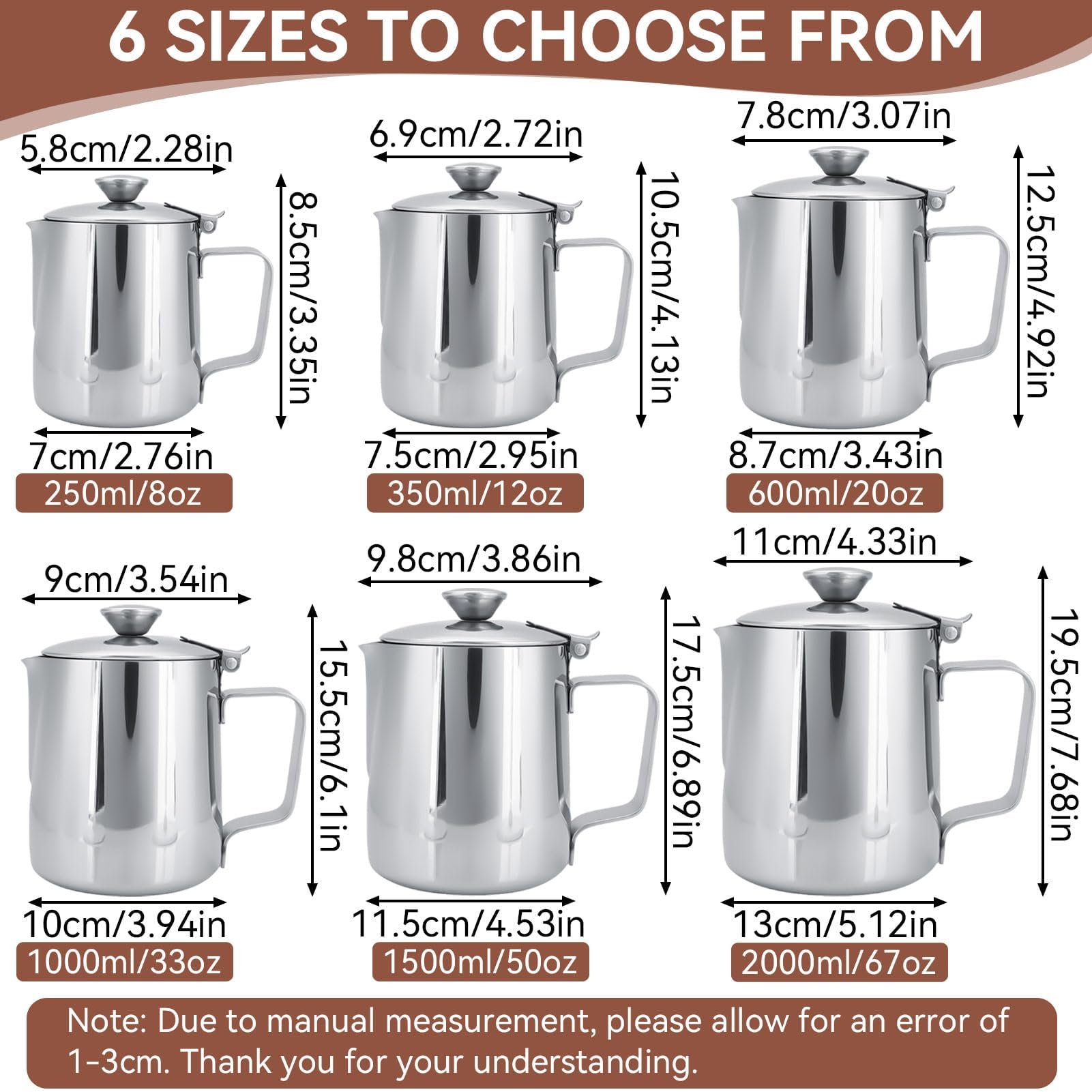 Brocca per schiumalatte, in acciaio inox, con coperchio, per latte e caffè, con coperchio, per latte e caffè (600 ml)