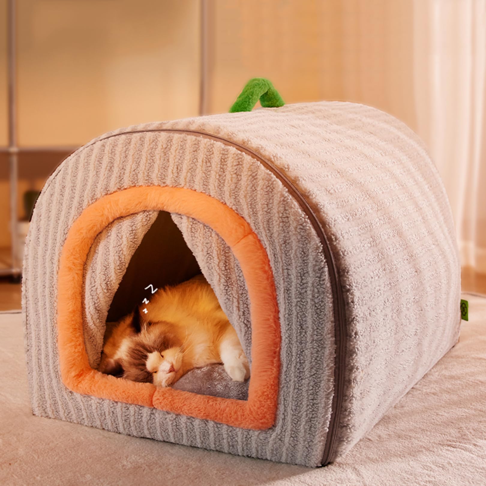 Yinghesheng Cat House Indoor, 2 in 1 Foldable Cat Cave Bed with Removable Washable Cushion, Pet Hideaway Warm Comfortable for Cat Dog House,40x35x33cm