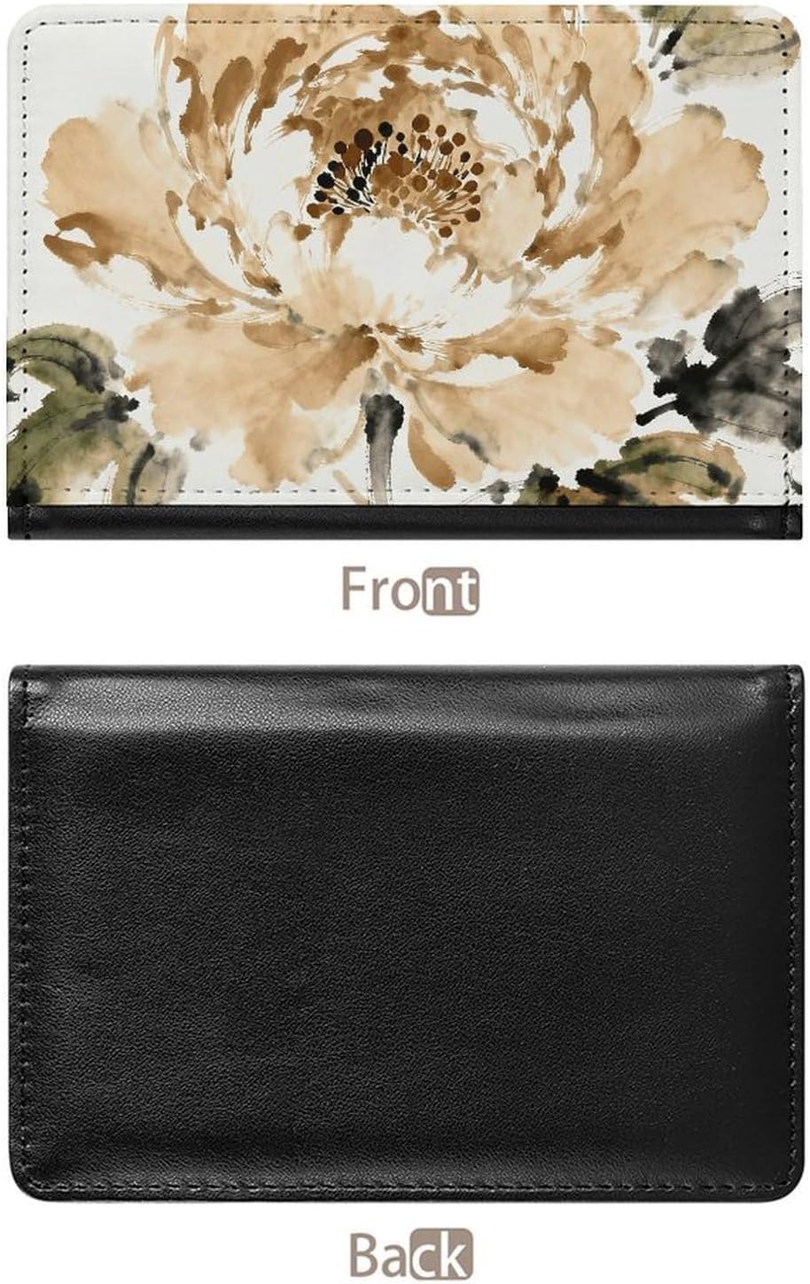 Personalized F-khaki Ink Floral Passport Holder Waterproof Passport Protector for Travel Essentials Classic Passport Wallet with Slots PU Leather Passport Cover Holder