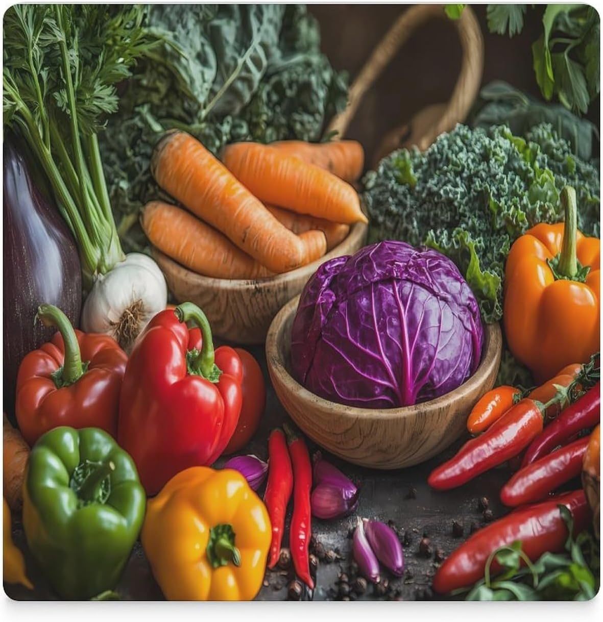 Root Crops Vegetables Ceramic Coasters Set Square Drink Coasters Table Coaster for Kitchen Desktop Decor