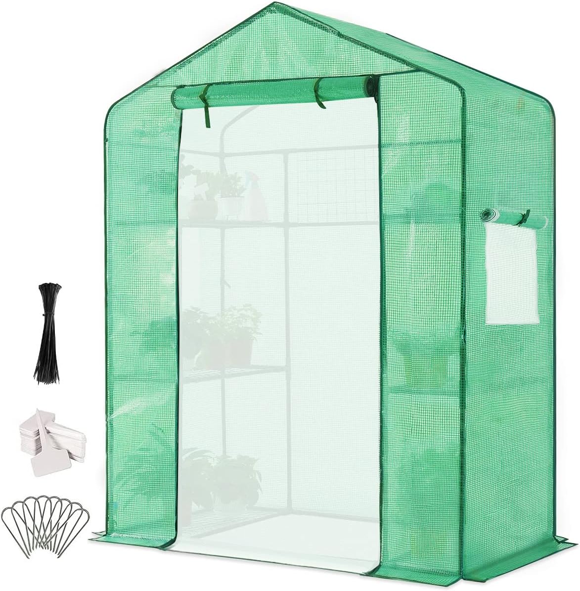 Quictent56''x29''x77'' Greenhouse Mesh Door 2 Windows 3 Tiers 6 Shelves Green House Walk in Outdoor Portable Plant Garden 50 T-Type Plant Tags 8 Stakes 4 Ropes Green Cover