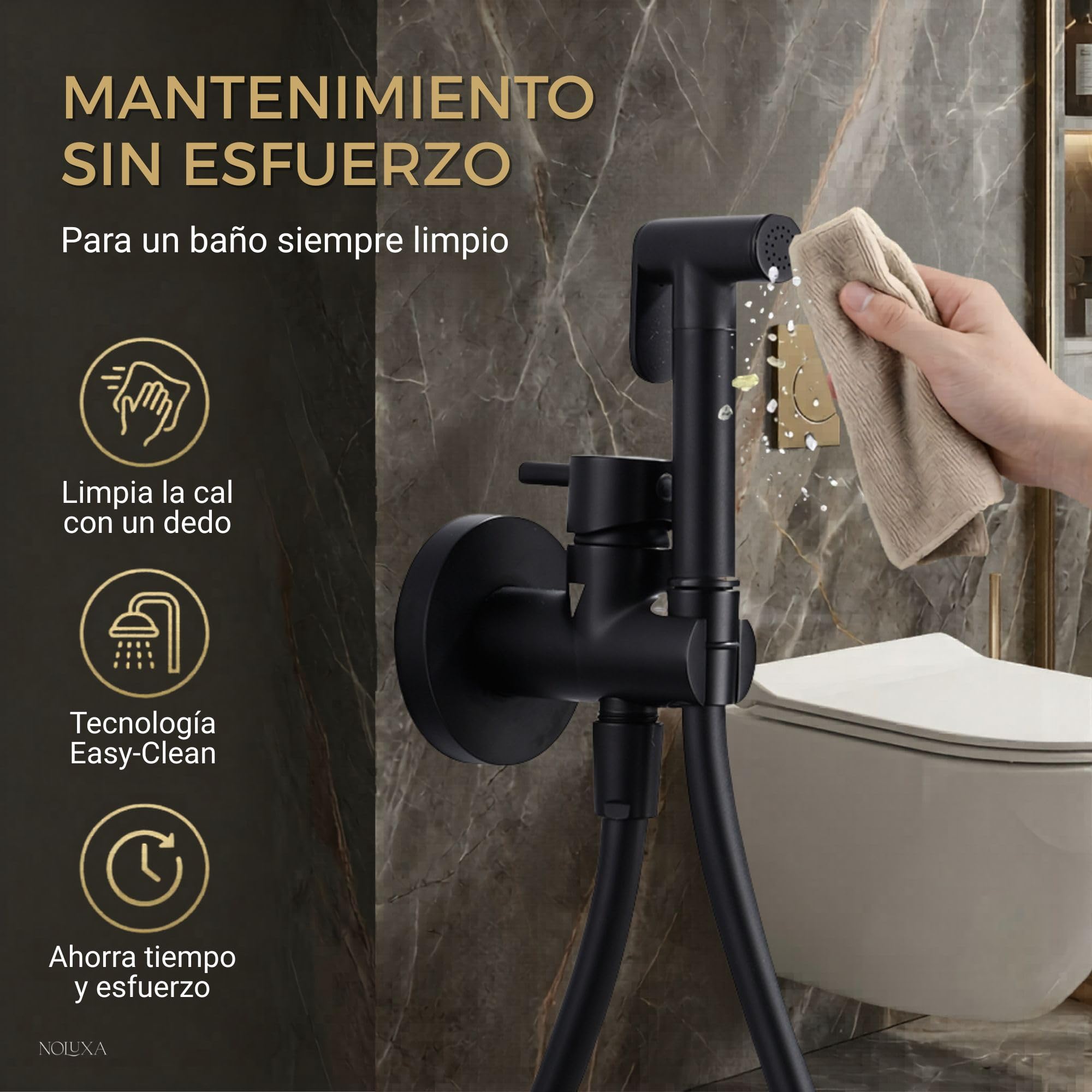 IMEX - Ducha Bidet Agua Fría y Caliente Color Negro Mate | Grifo Bidet Empotrado para WC | Ducha Higiénica Monomando para Inodoro | Grifería Sustituto de Bidé | Serie Munich