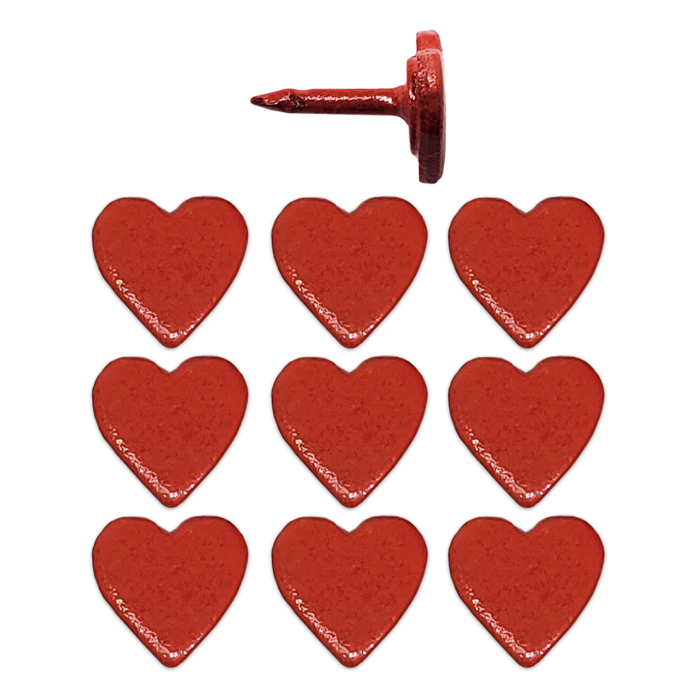 Mini Red Heart Push Pins - Mini Red Metal Heart Map Pins - for Cork Board, Maps, or Lapel Pin Use - Designed in USA - Set of 10