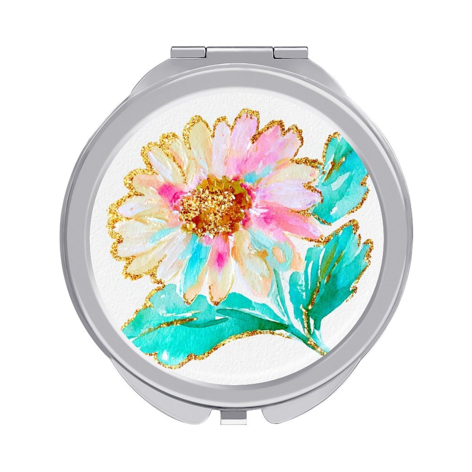 Jubonexis Daisy Sprig with Cream Petals Golden Centers Women Pocket Mirrors, Girls Small Portable Travel Makeup Mini Mirror