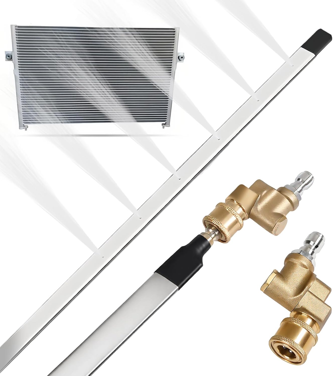39" Radiator Cleaning Wand, 4500 PSI Stainless Steel Car Truck Power Washer Wand Radiator Flush And Cleaner Tool with 25° Fan Nozzles, w/Pressure Washer Gun Adapter for Cars,rucks,RVs,Heavy Equipment