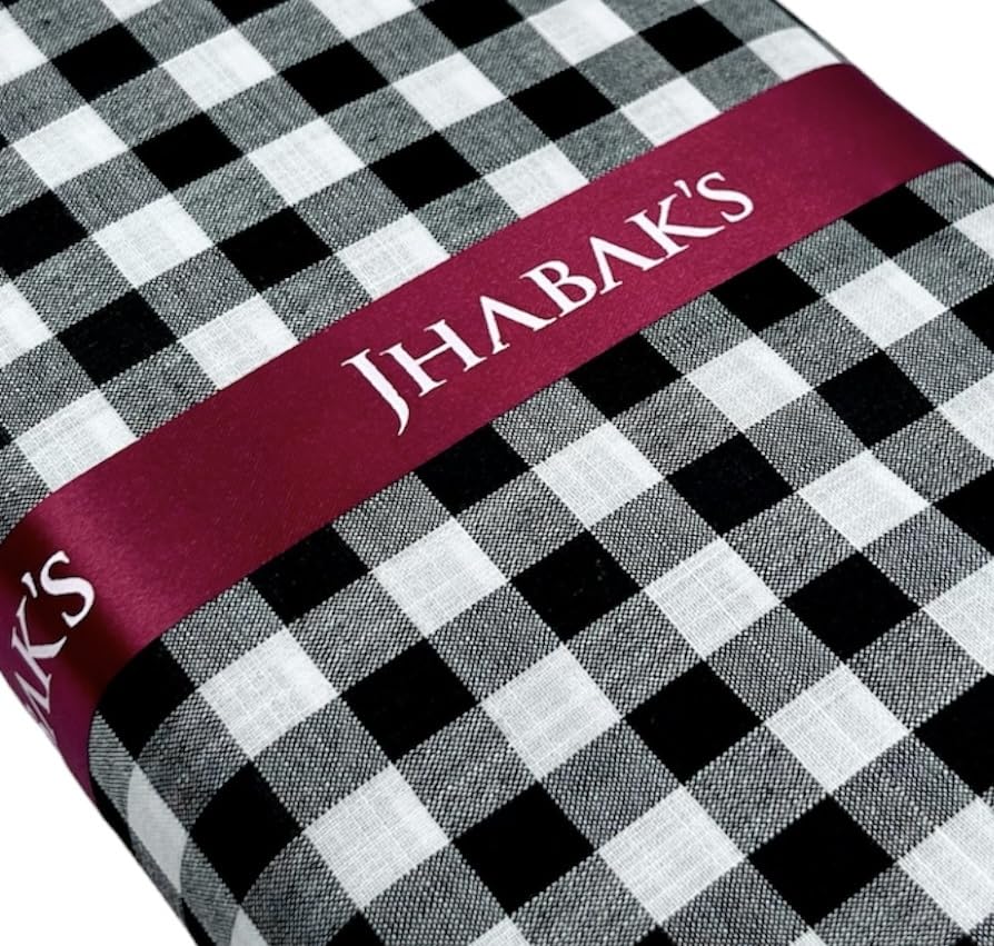 Image of JHABAK'S Cotton Blend Unstitched Checkered Fabric for Men - 2.35m Shirt Piece / 3m Kurta Piece - Width 36 Inches