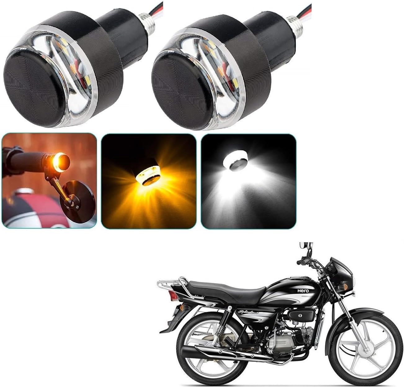 AUTOADDICT Bike And Scooty Handle Bar End DRL/White And Yellow Turn Signal LED Light Blinker Indicator For Hero Splendor Plus