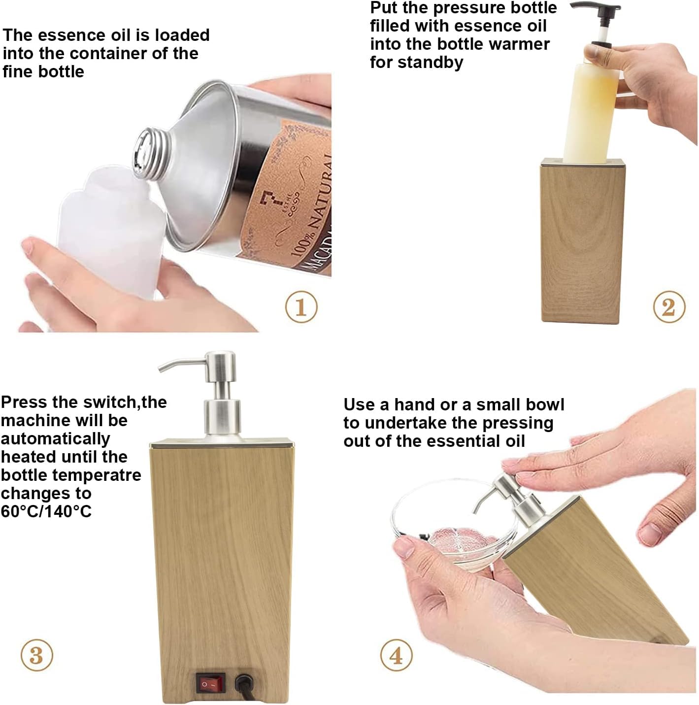Elitzia Massaggio Olio Scaldabagno Lozione Warmer 131 ° F Temperatura costante con Metallo Plastica Pompa Bottiglie Massaggio Olio Riscaldatore per Creme Gels ETOH843NA (colore naturale quadrato)