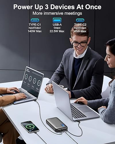 Miniatura 6 de AsperX Banco de energía para portátil, 25,000 mAh, 140 W, PD 3.1, cargador portátil de carga rápida, pantalla inteligente TFT USB C (92.5 Wh) para
