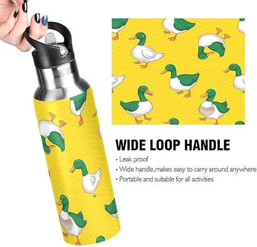 Miniatura 4 de Insulated Water Bottle 20 Oz, BPA-Free Sports Water Bottle with Straw for Gym Outdoor Travel School, Green White Ducks Yellow