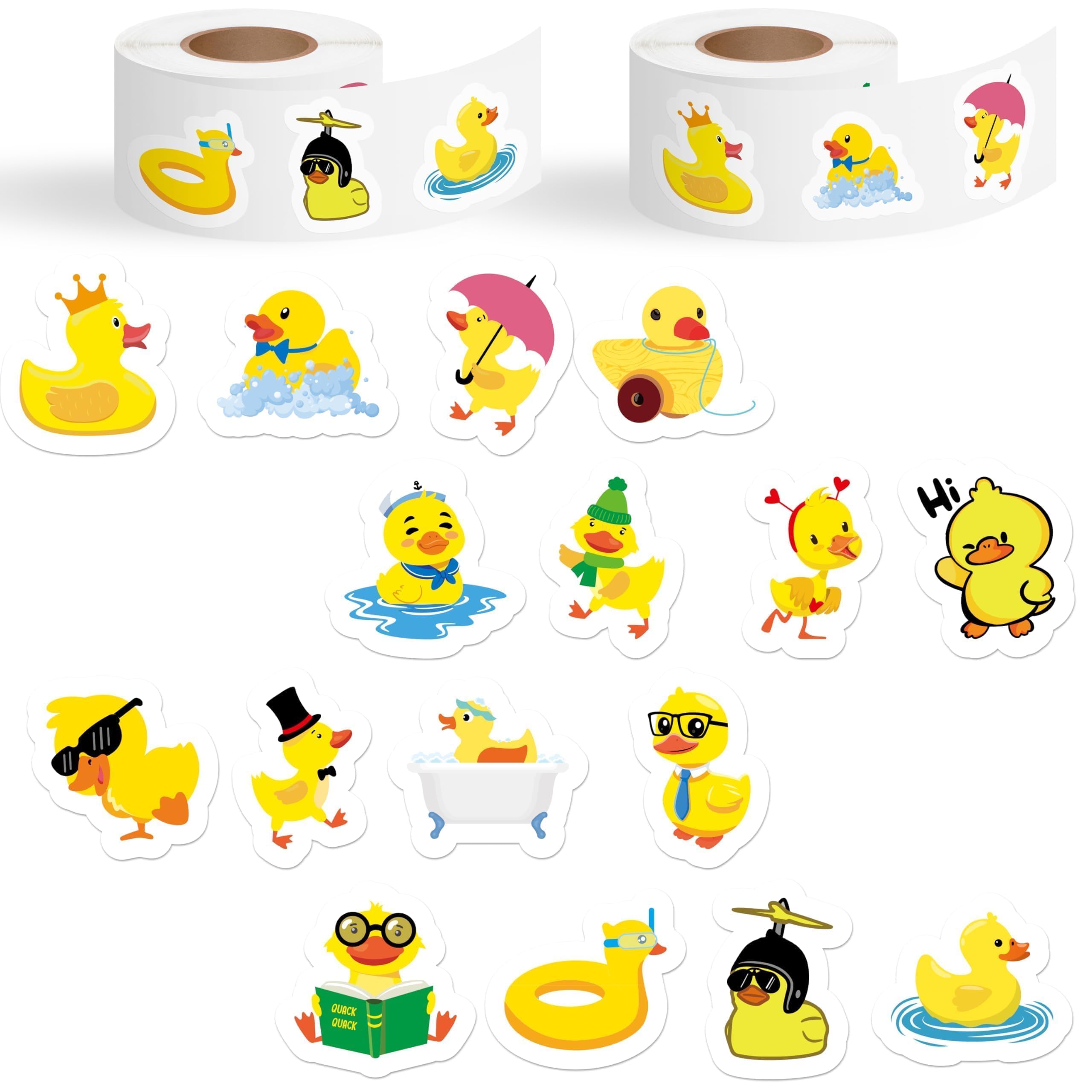 Haooryx Yellow Duck Sticker Rolls - 1000pcs Little Yellow Duck Reusable Laptop Phone Case Sticker Waterproof Vinyl Scrapbooking Supplies Water Bottle