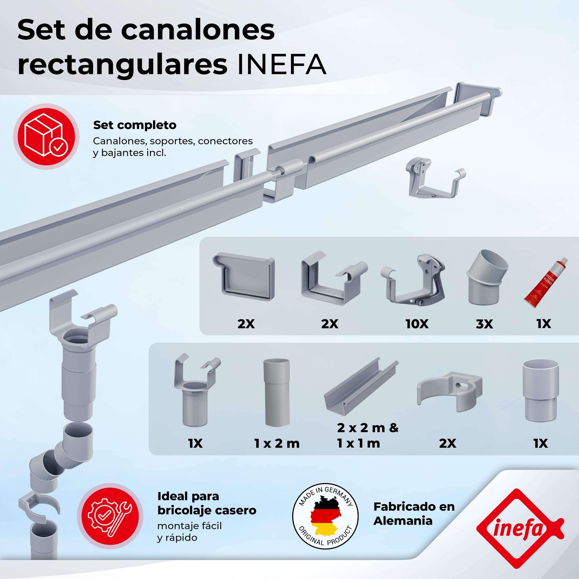 INEFA set de canalón de plástico NW68 68 mm 5 m marrón PVC-U para caseta de jardín